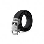Pebbled Leather Lion Auto BKL Belt – Silver Ed. SILVER/BLACK