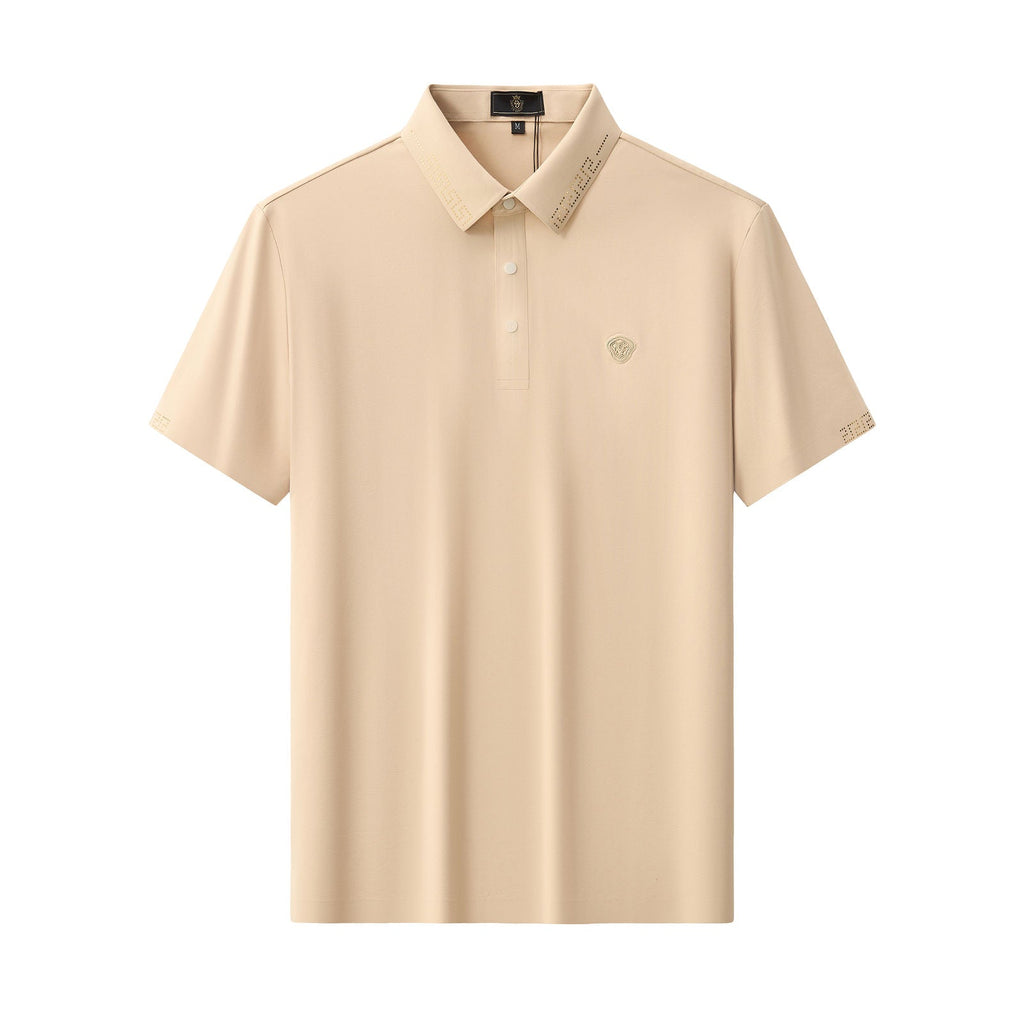 Perforated Collar Performance Polo – El Baron KHAKI/GOLD