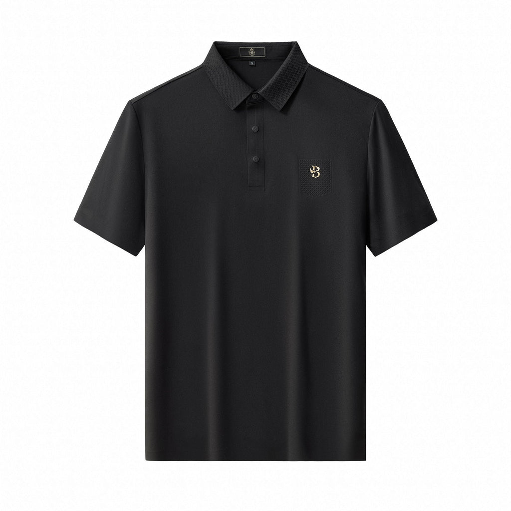 Textured Collar Performance Polo – El Baron BLACK