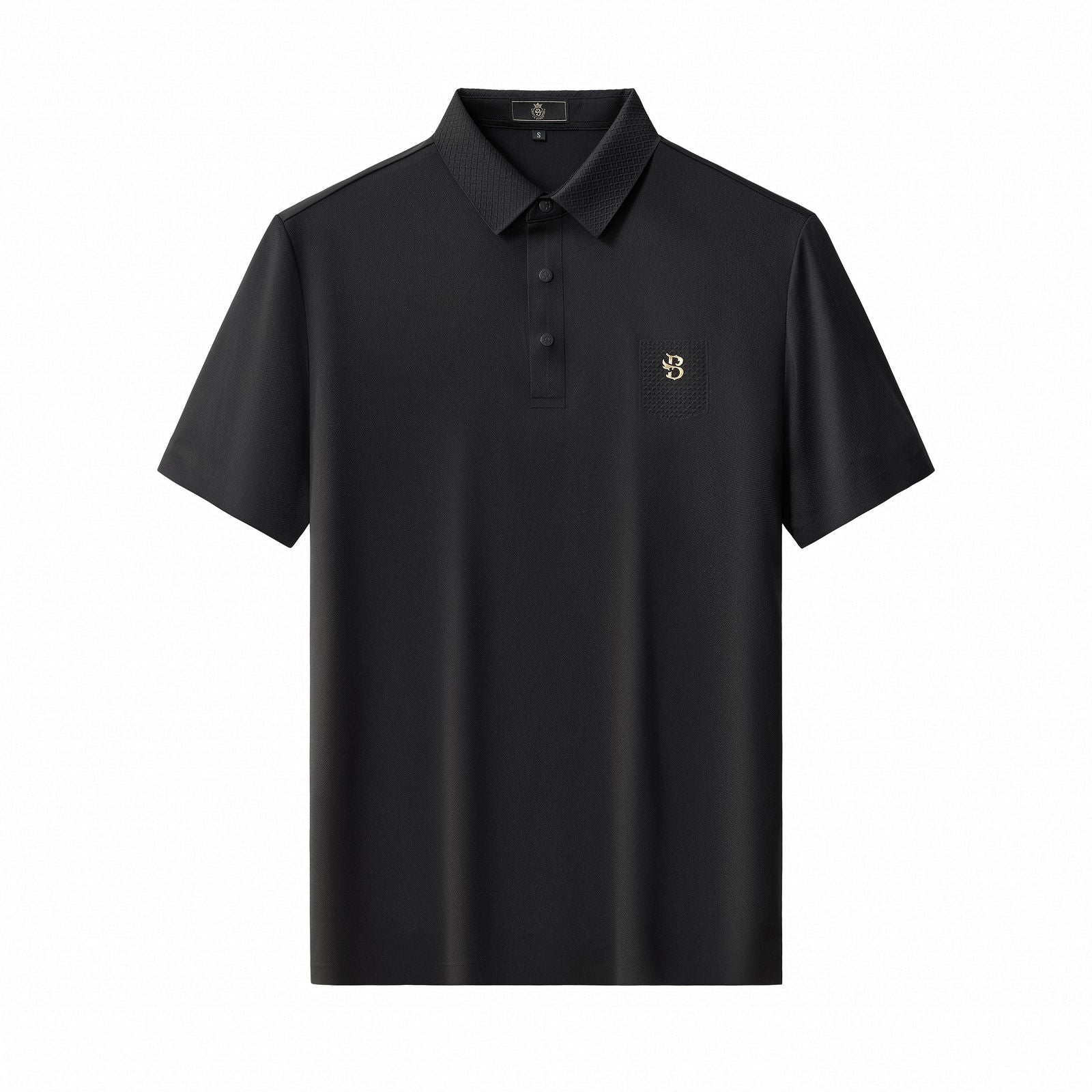 Textured Collar Performance Polo – El Baron BLACK