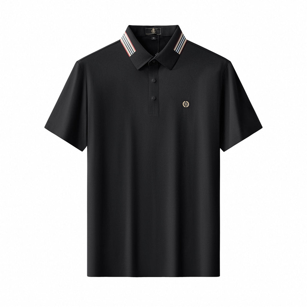 Stripe Collar Performance Polo – El Baron BLACK