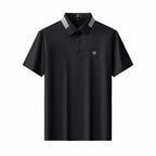 Stripe Collar Performance Polo – El Baron BLACK