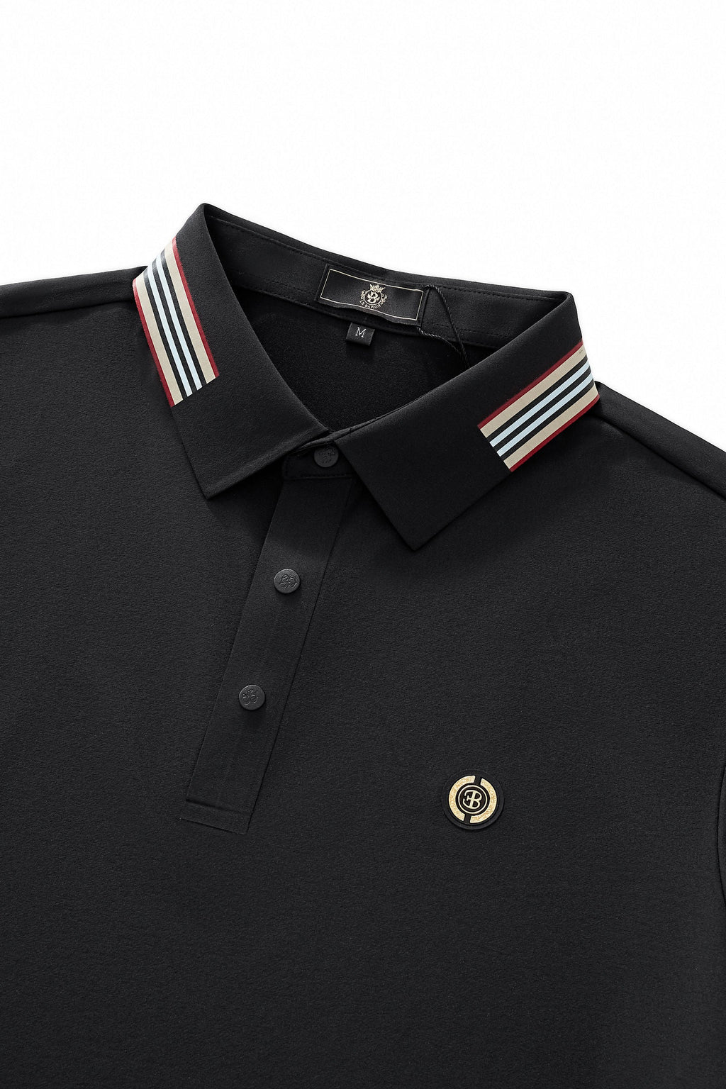 Stripe Collar Performance Polo – El Baron BLACK
