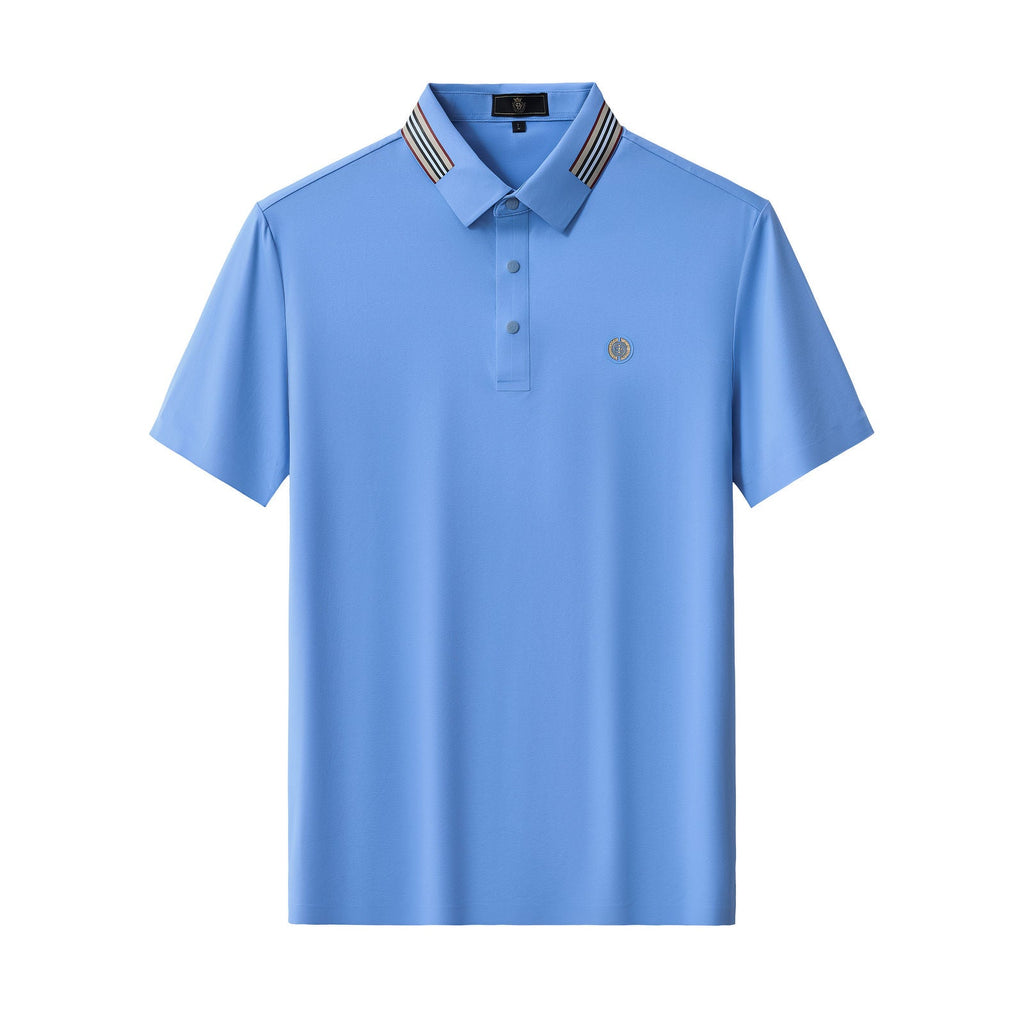 Stripe Collar Performance Polo – El Baron BLUE