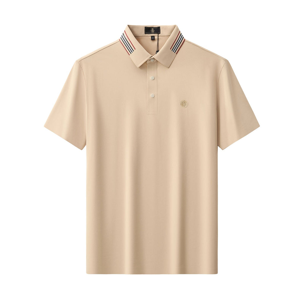 Stripe Collar Performance Polo – El Baron KHAKI