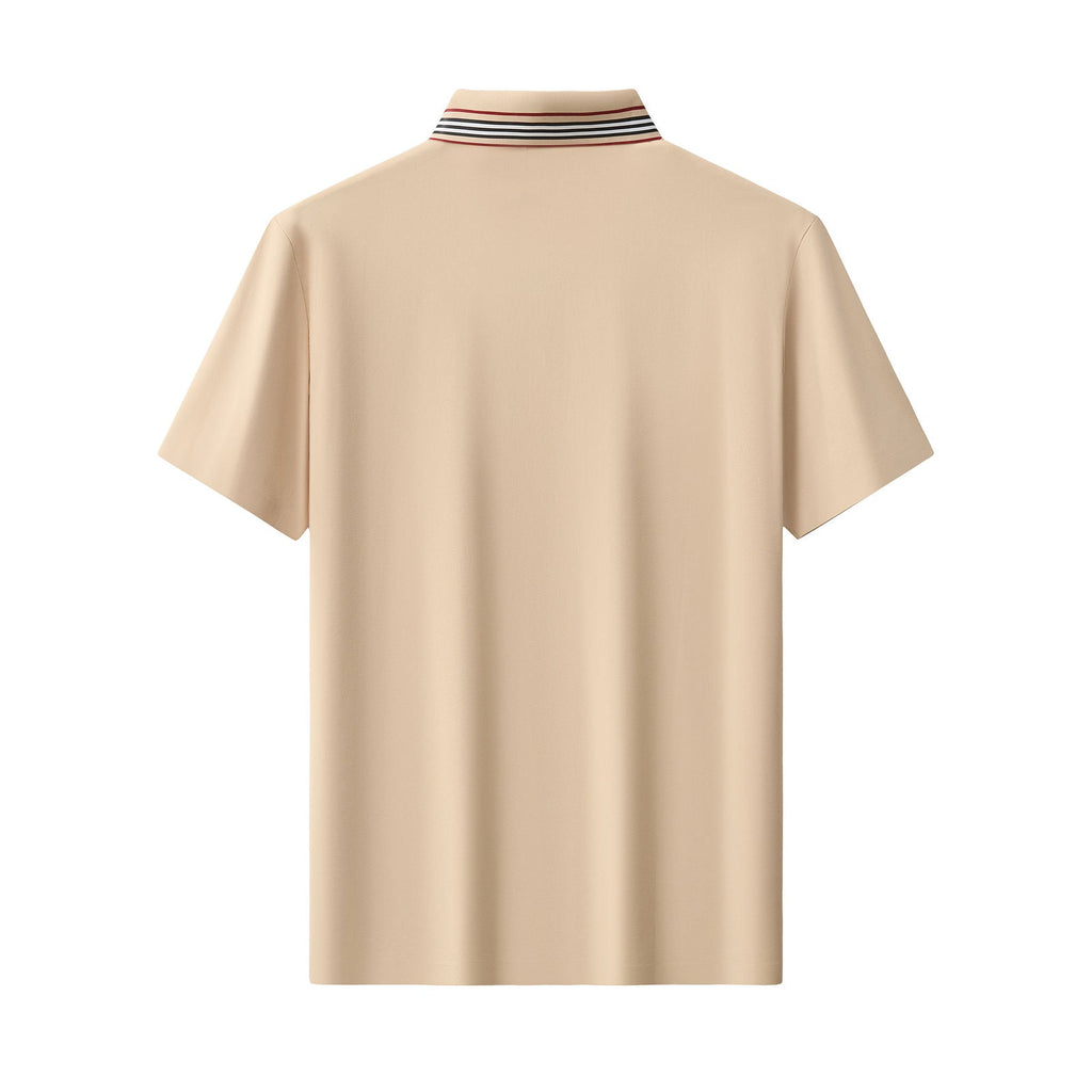 Stripe Collar Performance Polo – El Baron KHAKI