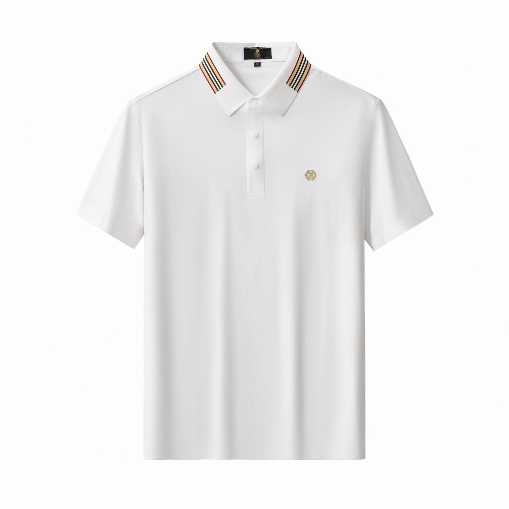 Stripe Collar Performance Polo – El Baron WHITE
