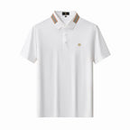 Stripe Collar Performance Polo – El Baron WHITE