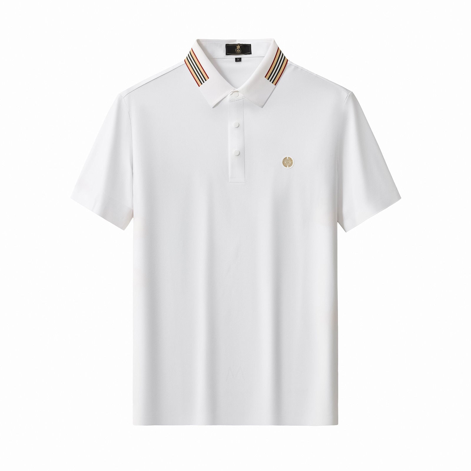 Stripe Collar Performance Polo – El Baron WHITE