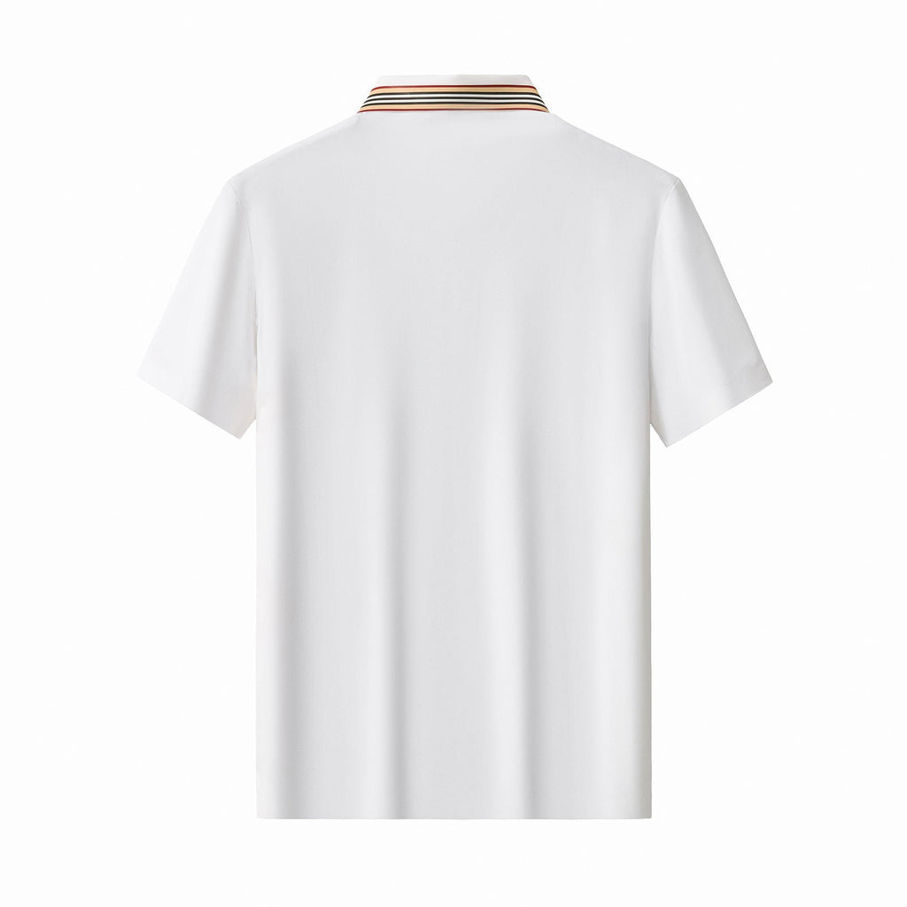 Stripe Collar Performance Polo – El Baron WHITE