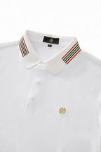 Stripe Collar Performance Polo – El Baron WHITE