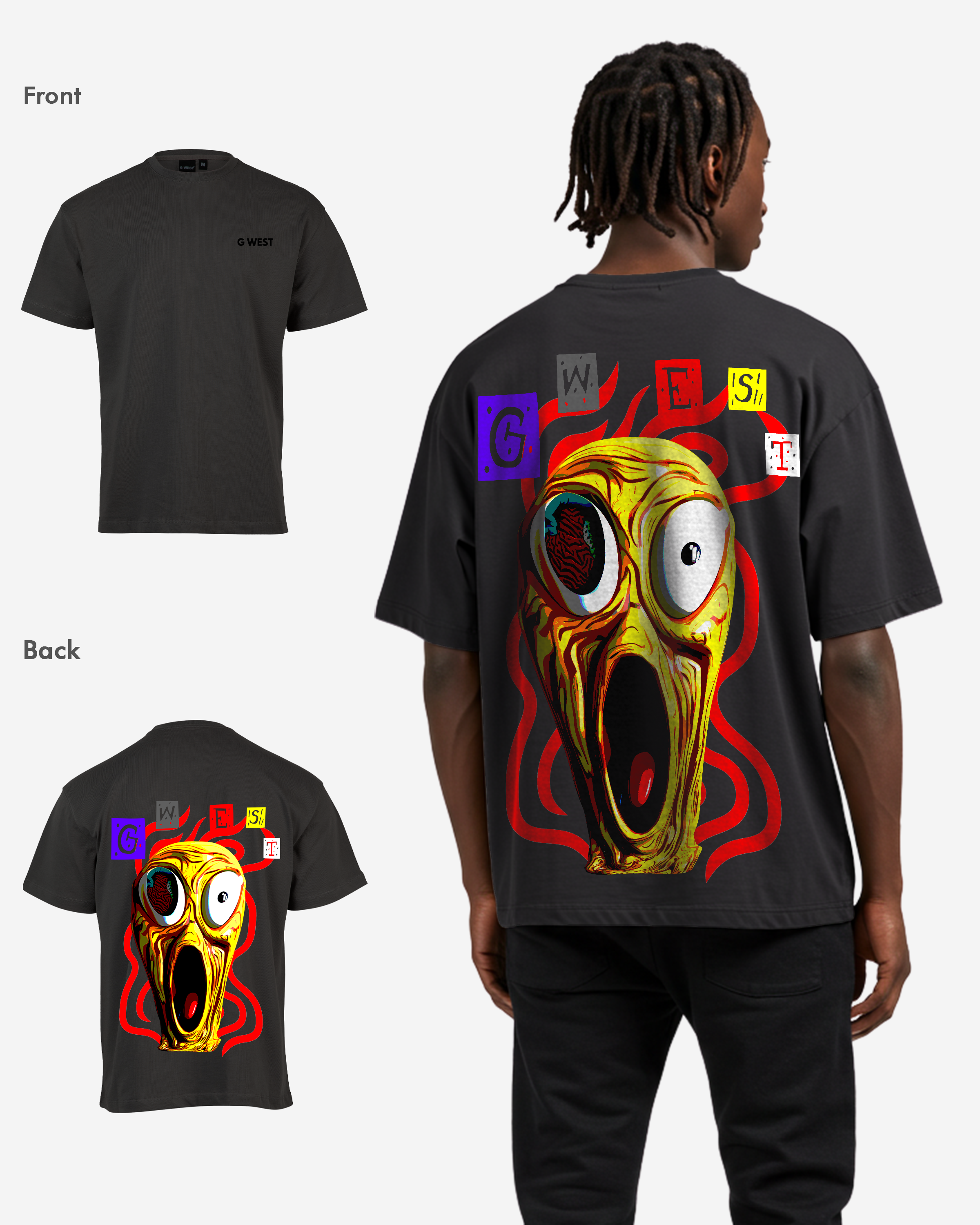 G West Mens Oversized Yellow Face Life Style Tee G West