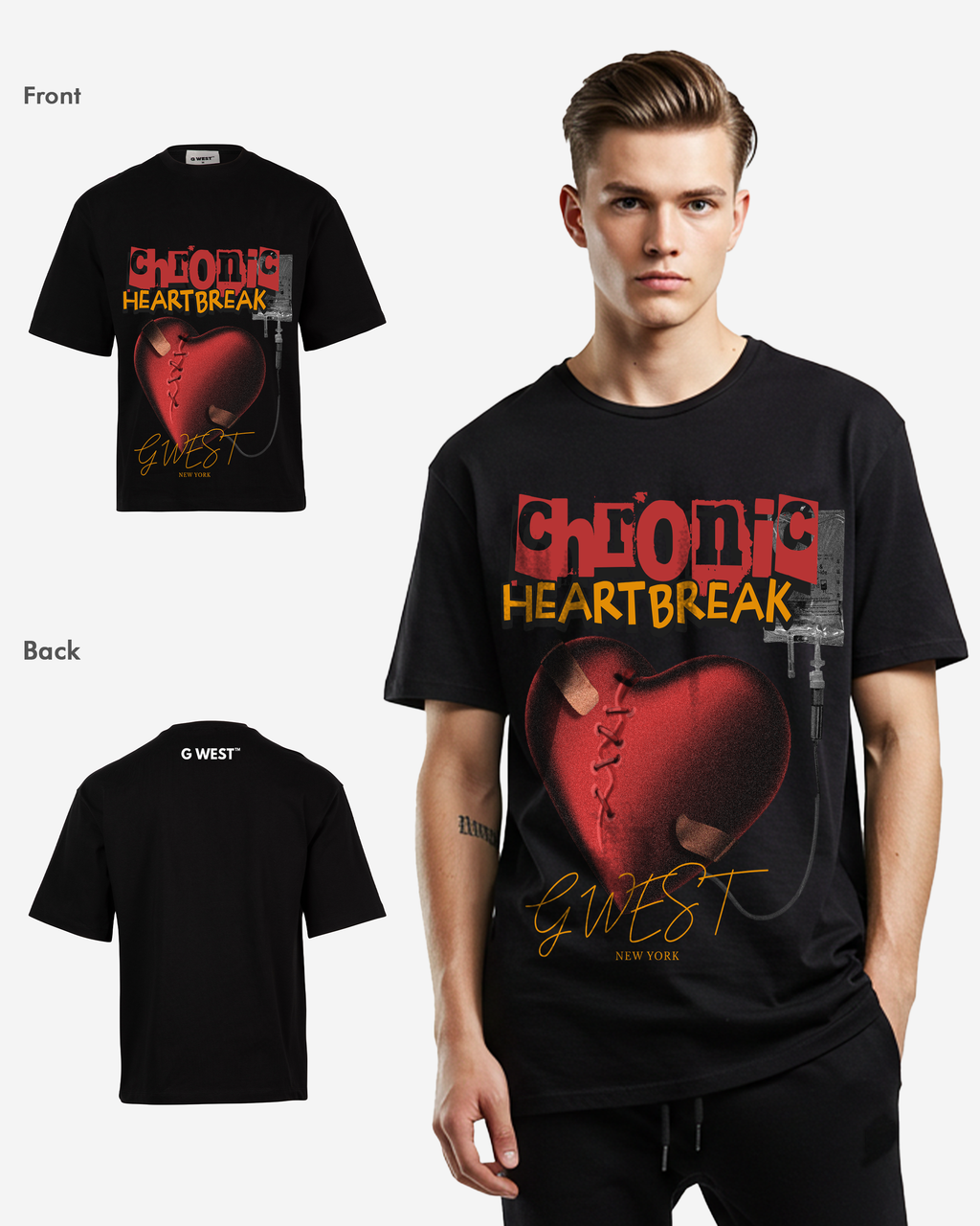 G WEST CHFONIC HEART BREAK OVERSIZED T-Shirt Mens G West