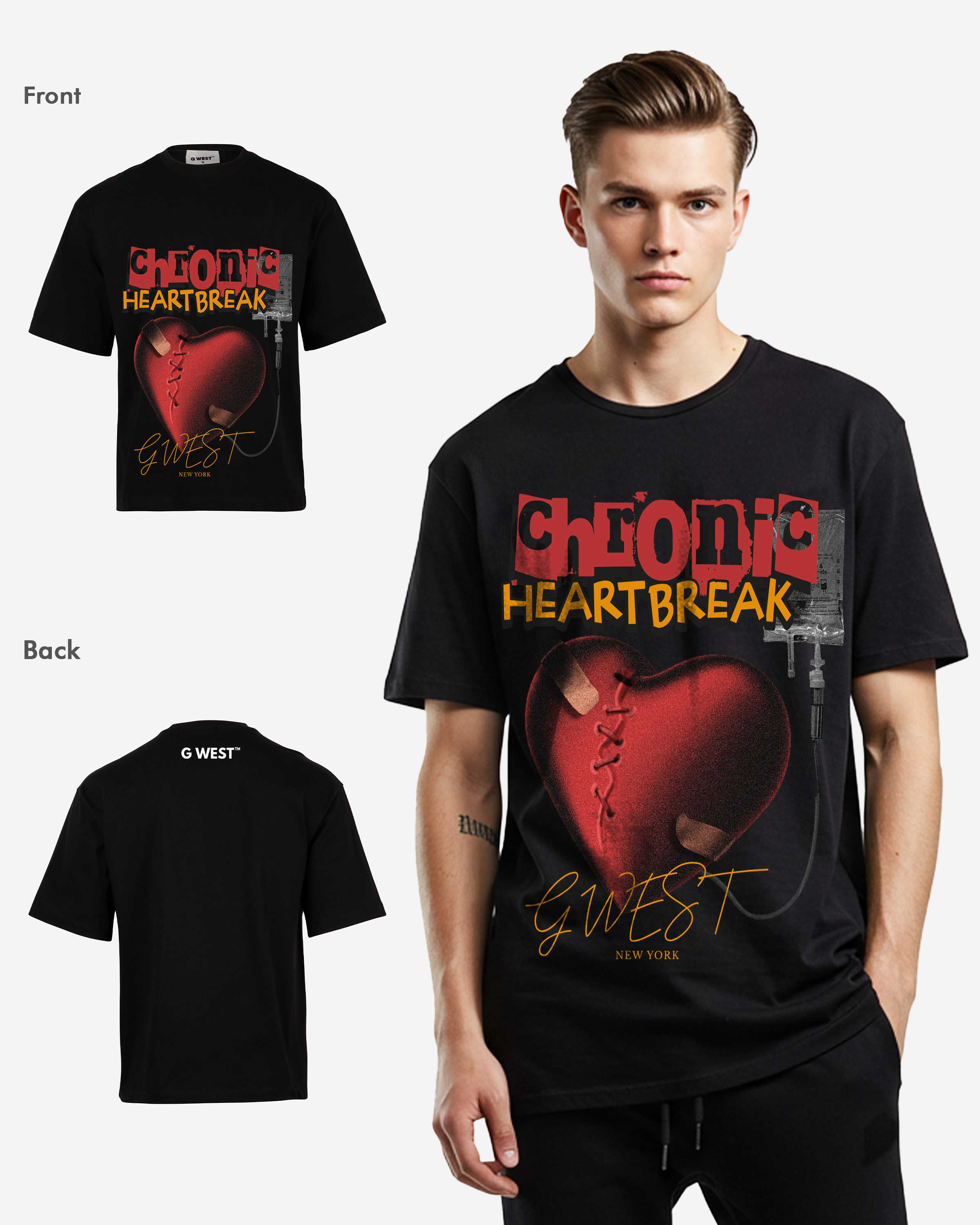 G WEST CHFONIC HEART BREAK OVERSIZED T-Shirt Mens G West