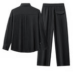 Crinkle Texture Shirt & Pant Set BLACK