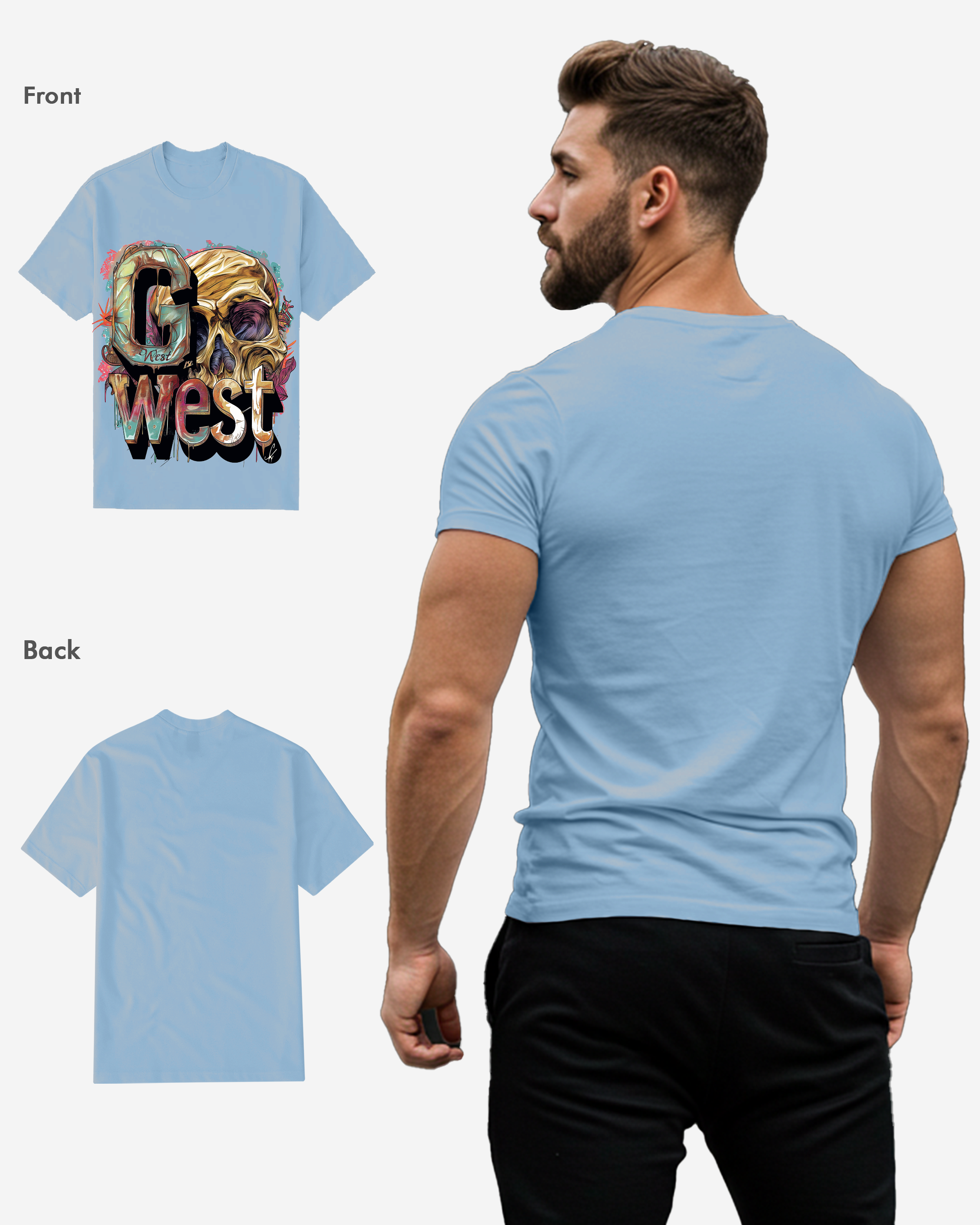 G West Mens Multicolor Skull Tee G West