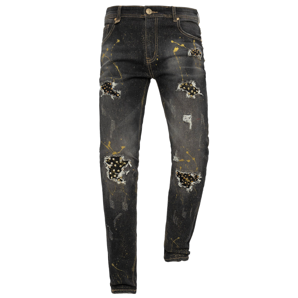 MODERN MIX Denim Pants SMOKE/GOLD