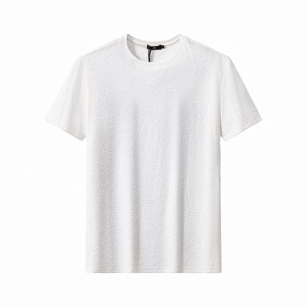 Embossed Paisley Tee – El Baron WHITE