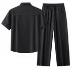 Flow Set – Textured Short Sleeve Shirt & Pant BLACK