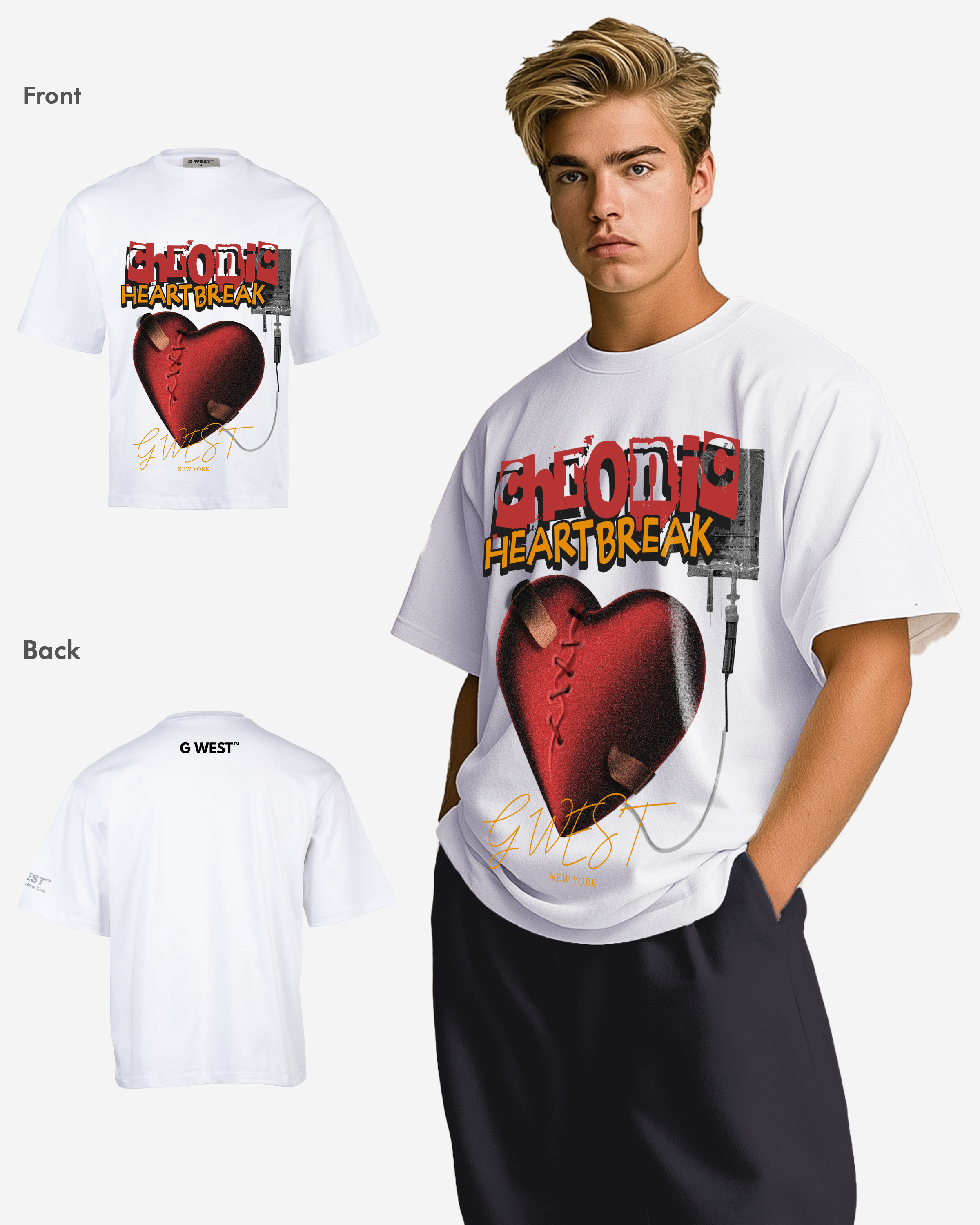 G WEST CHFONIC HEART BREAK OVERSIZED T-Shirt Mens G West