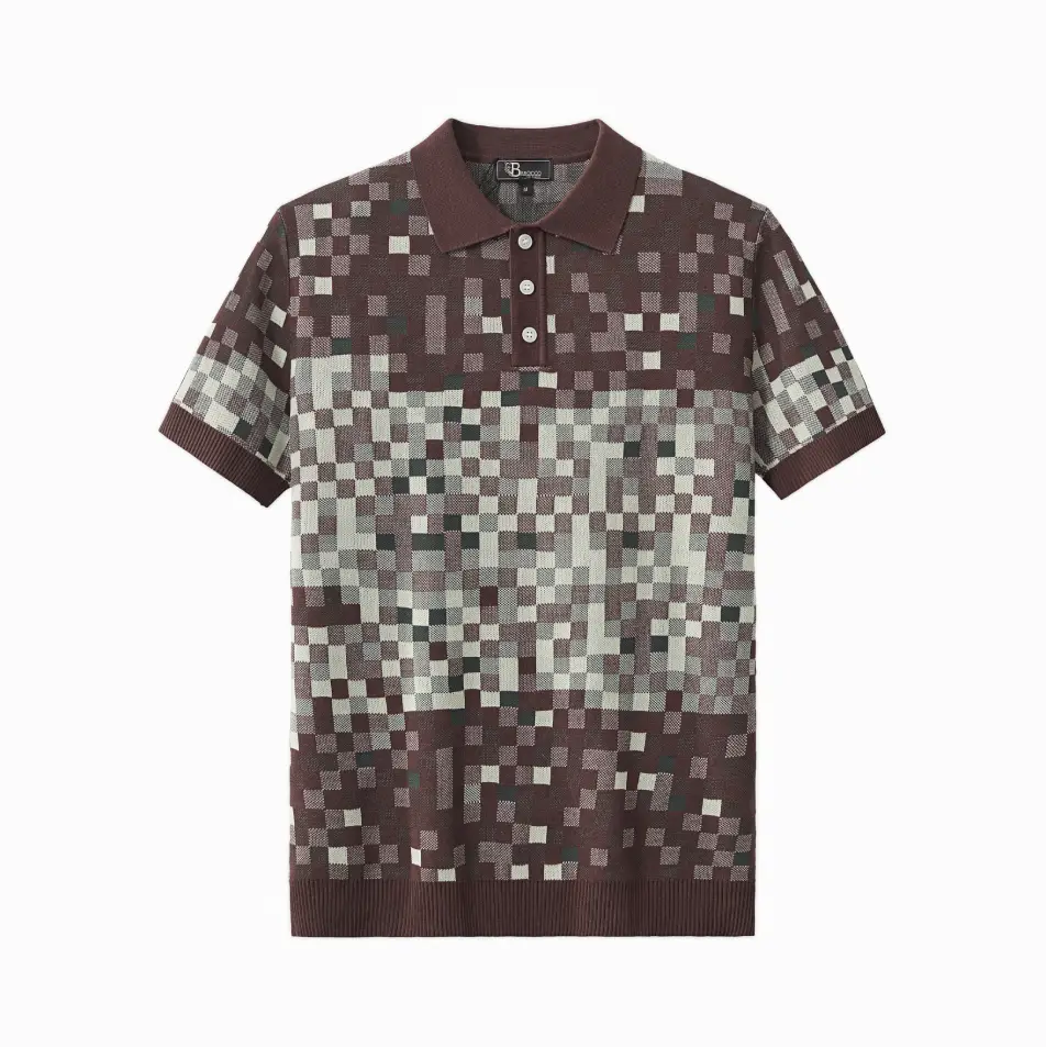 Pixel Fade Knit Polo KHAKI