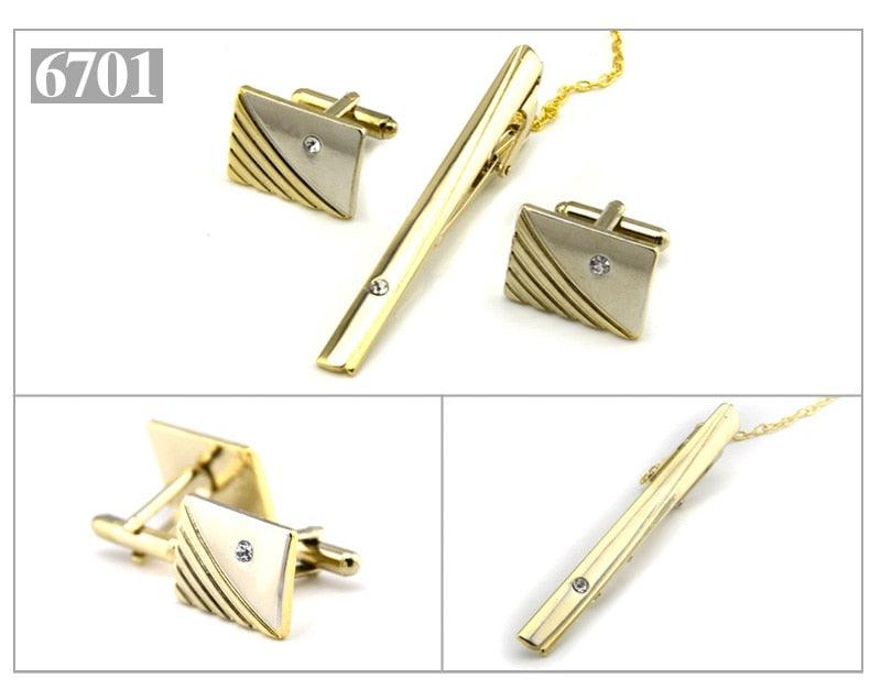 Elegant Gold Color Tie Clip And Cufflink Set For Men Classic Cufflinks Tie Clip Set Men Novelty Cuff Links Elegant Tie Bar Gifts For Wedding Classic Tie Clips Cufflinks Sets Unique Vintage Men Jewelry For Party Stevvex