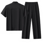 Loft Set – Textured Short Sleeve Shirt & Pant BLACK