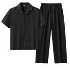 Loft Set – Textured Short Sleeve Shirt & Pant BLACK