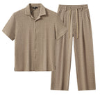 Loft Set – Textured Short Sleeve Shirt & Pant BROWN