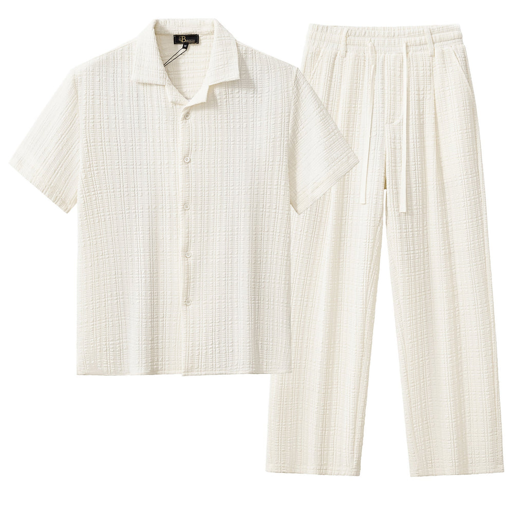 Loft Set – Textured Short Sleeve Shirt & Pant TAUPE