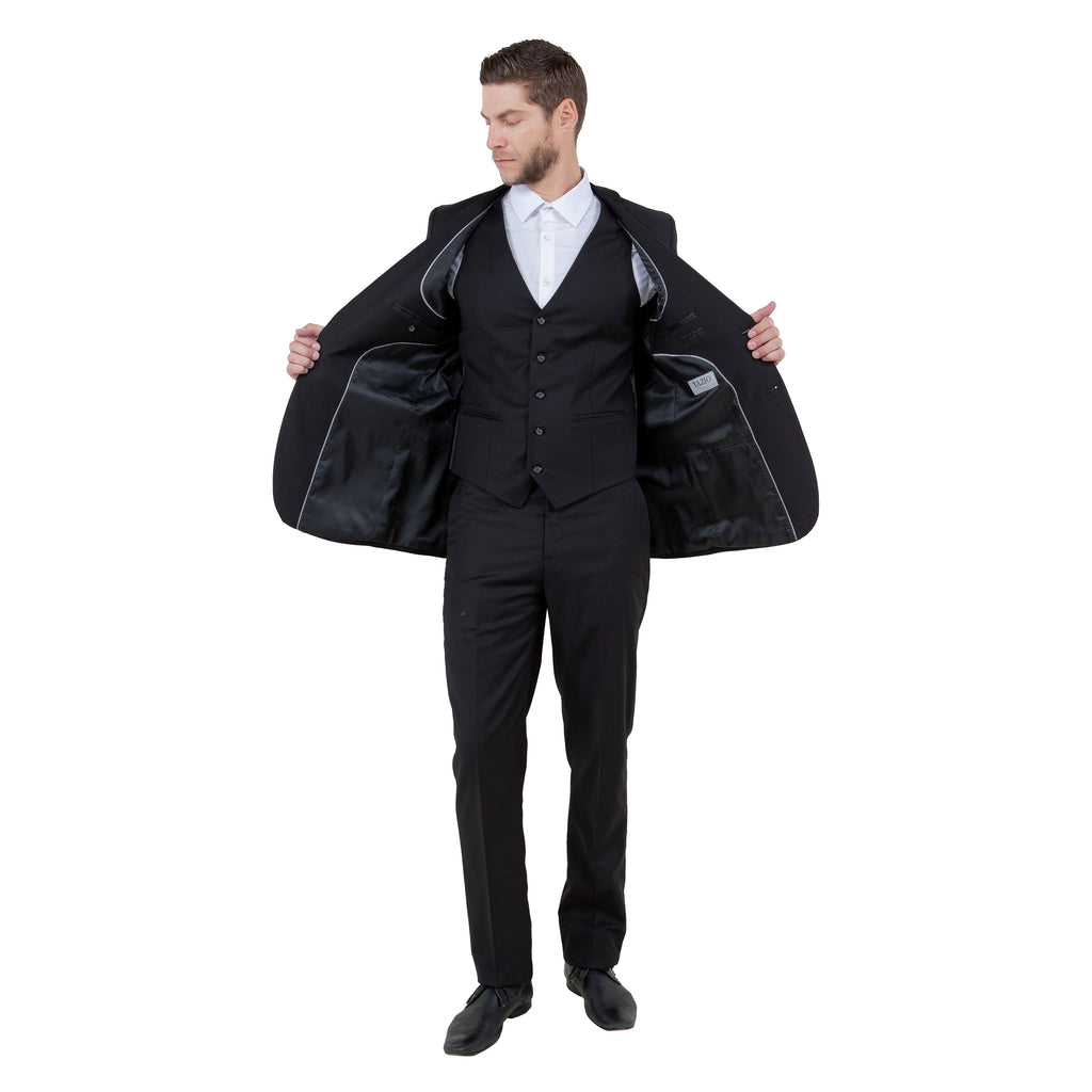 Navy / Black Solid Tone on Tone Satin 2-PC Slim Fit Stretch Suits