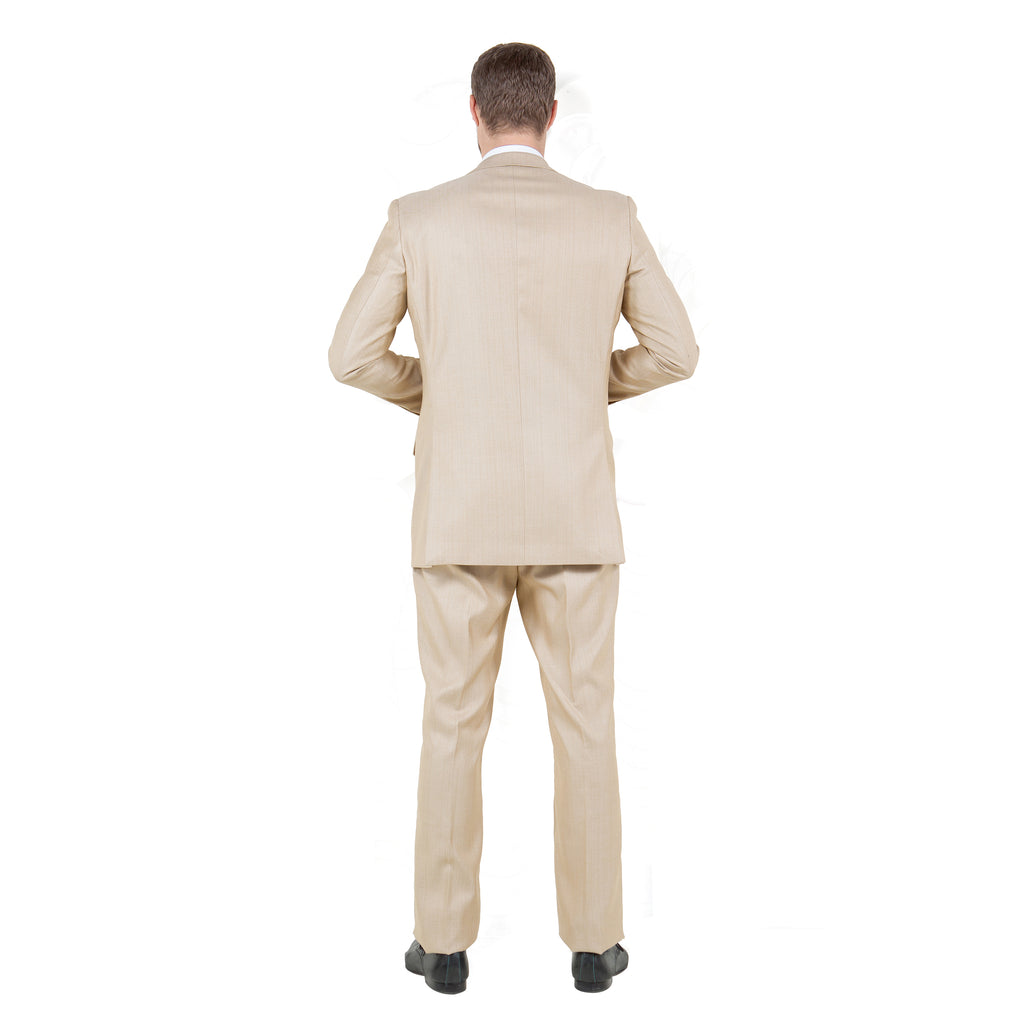 Lt. Beige Solid Shiny Sharkskin 3-PC Regular Modern Fit Suits