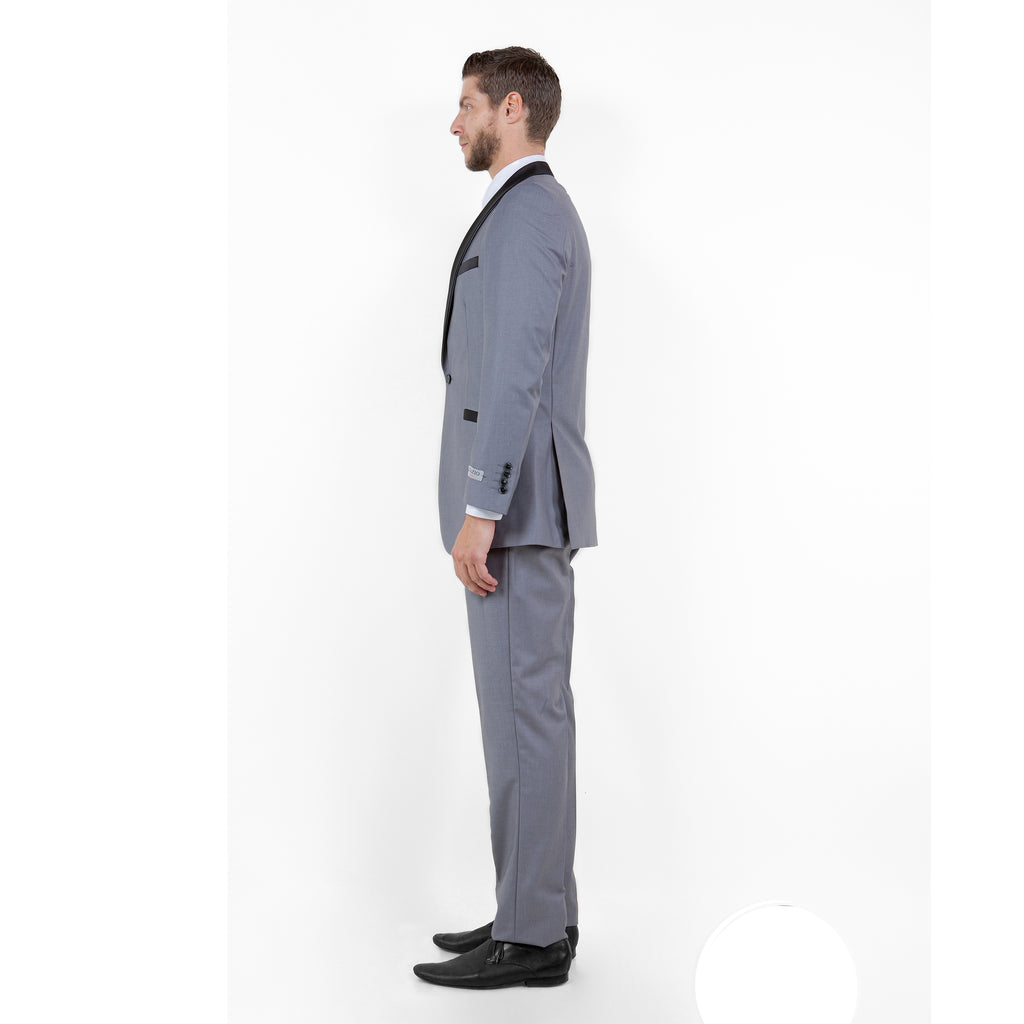 Gray / Black Solid with Black Shawl Collar Trim 2-PC Slim Fit Suits