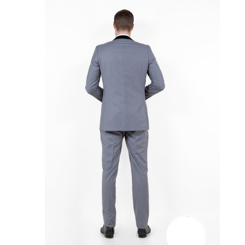 Gray / Black Solid with Black Shawl Collar Trim 2-PC Slim Fit Suits