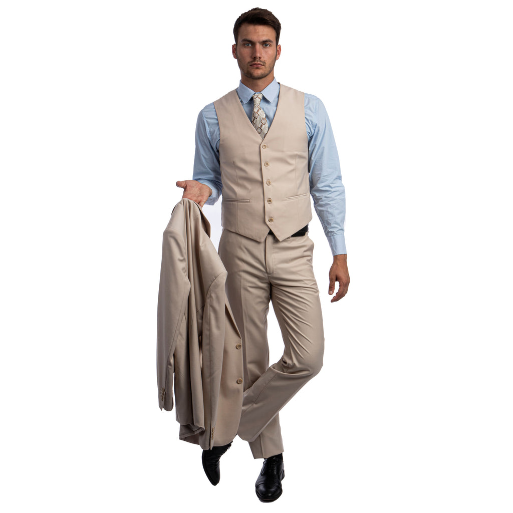 Men's 3pc Solid Suit, Notch Lapel