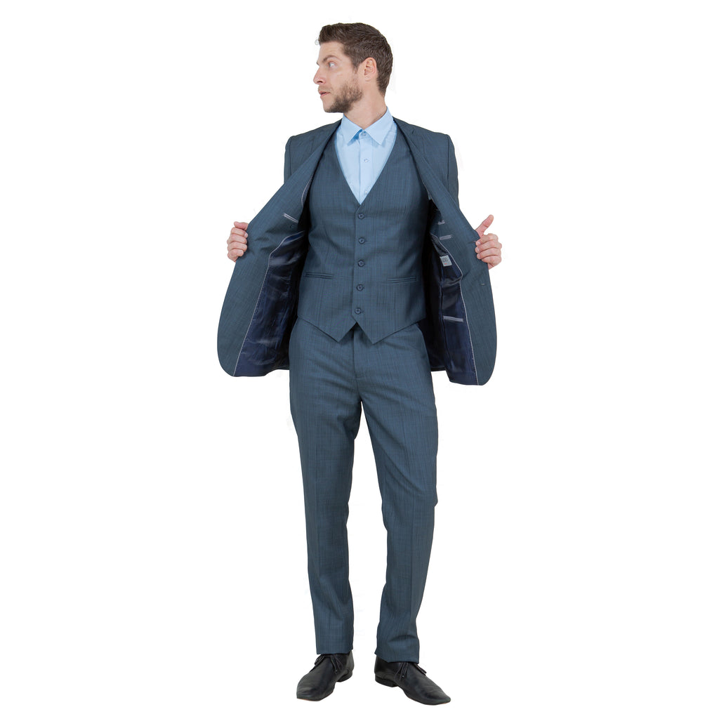 Blue Men's Slim-Fit 3-Piece Sharkskin Suit