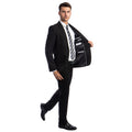 Navy Blue Men's Hybrid-Fit 3pc Paisley Suit w/ Wide Black Shawl Collar