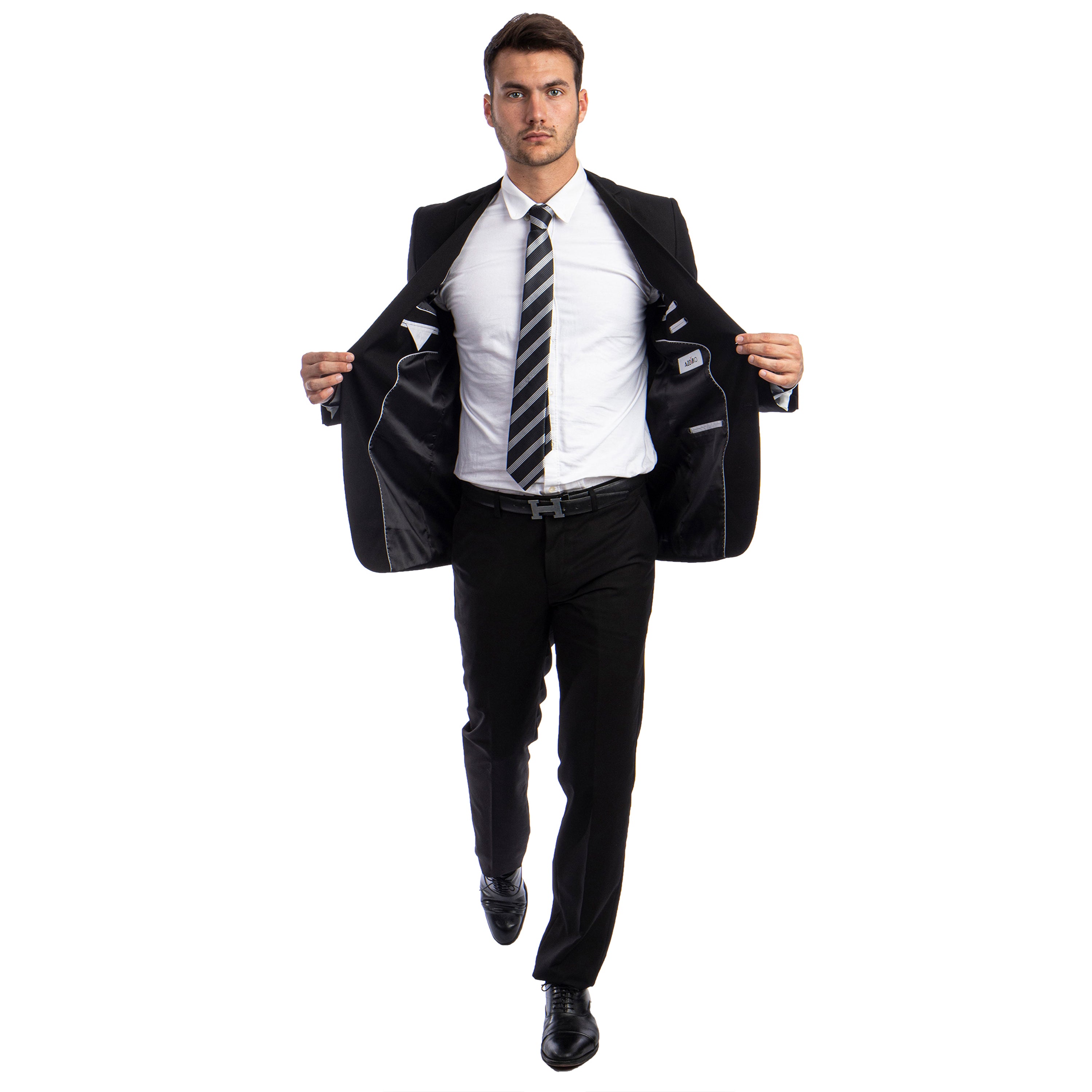 Navy Blue Men's Hybrid-Fit 3pc Paisley Suit w/ Wide Black Shawl Collar