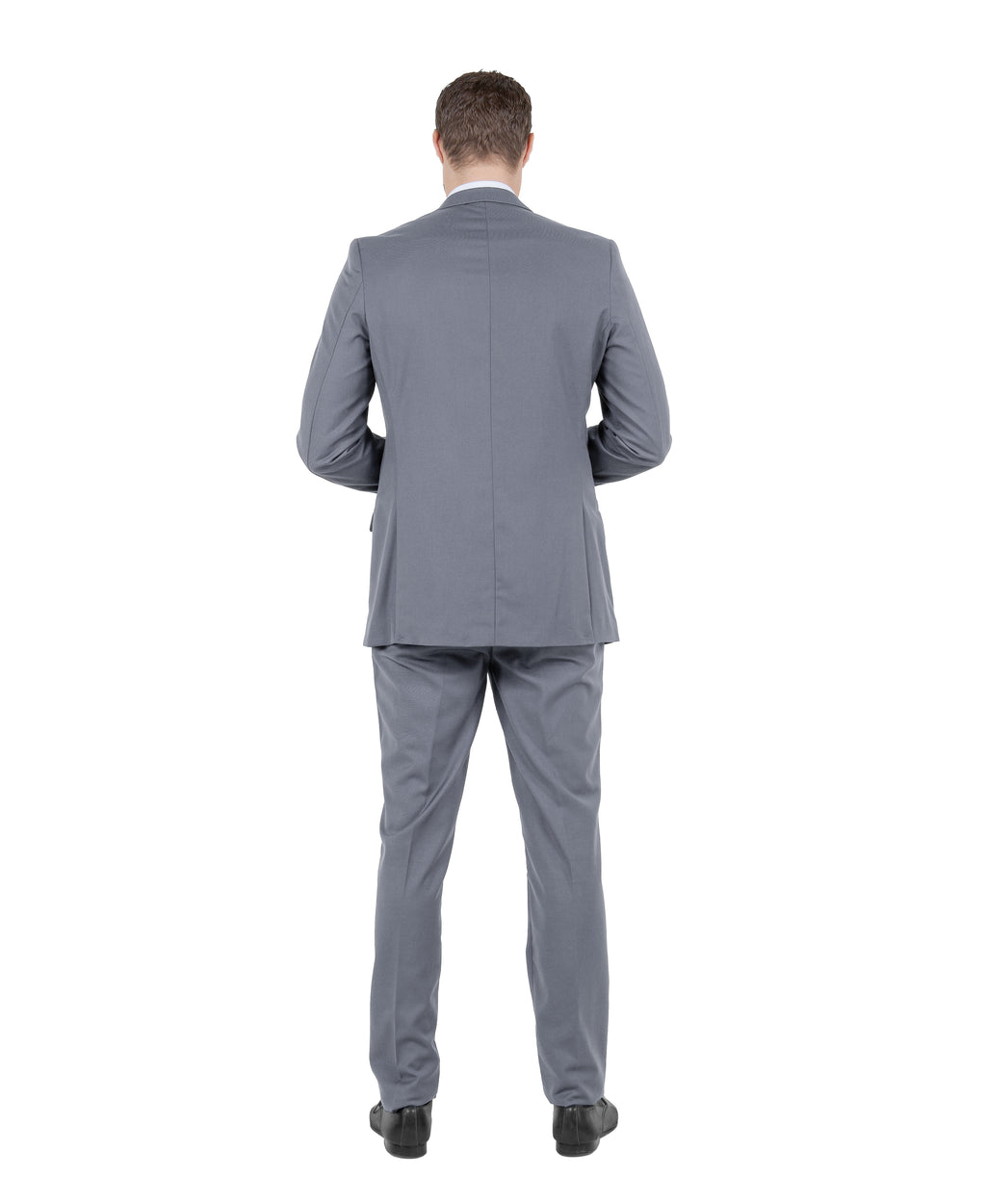 Mid Grey Men's Hybrid-Fit 3pc Paisley Suit w/ Wide Black Shawl Collar