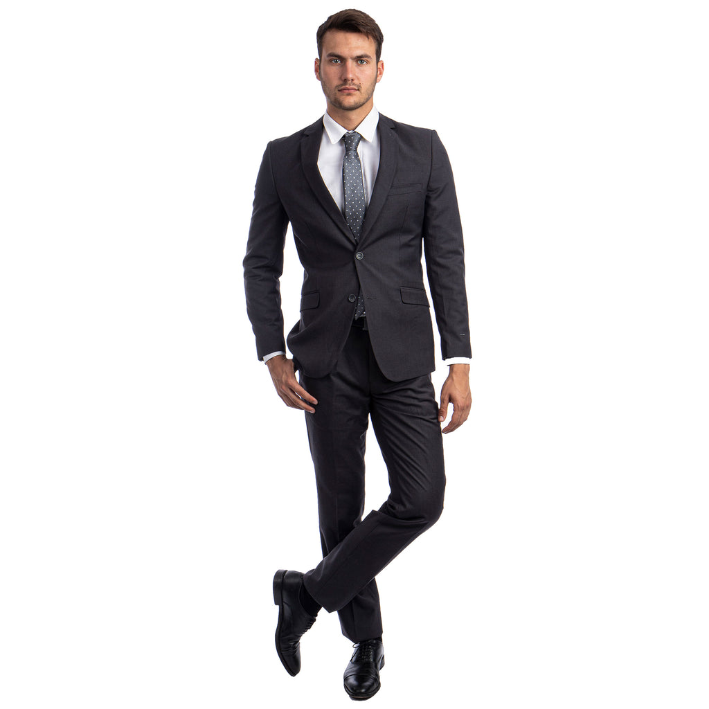 Charcoal Grey Men's Hybrid-Fit 3pc Paisley Suit w/ Wide Black Shawl Collar