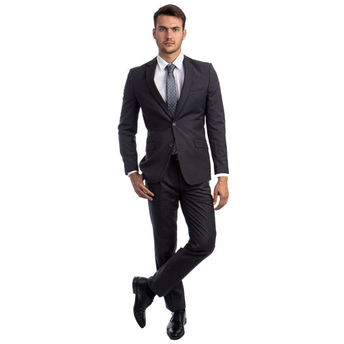 Charcoal Grey Men's Hybrid-Fit 3pc Paisley Suit w/ Wide Black Shawl Collar