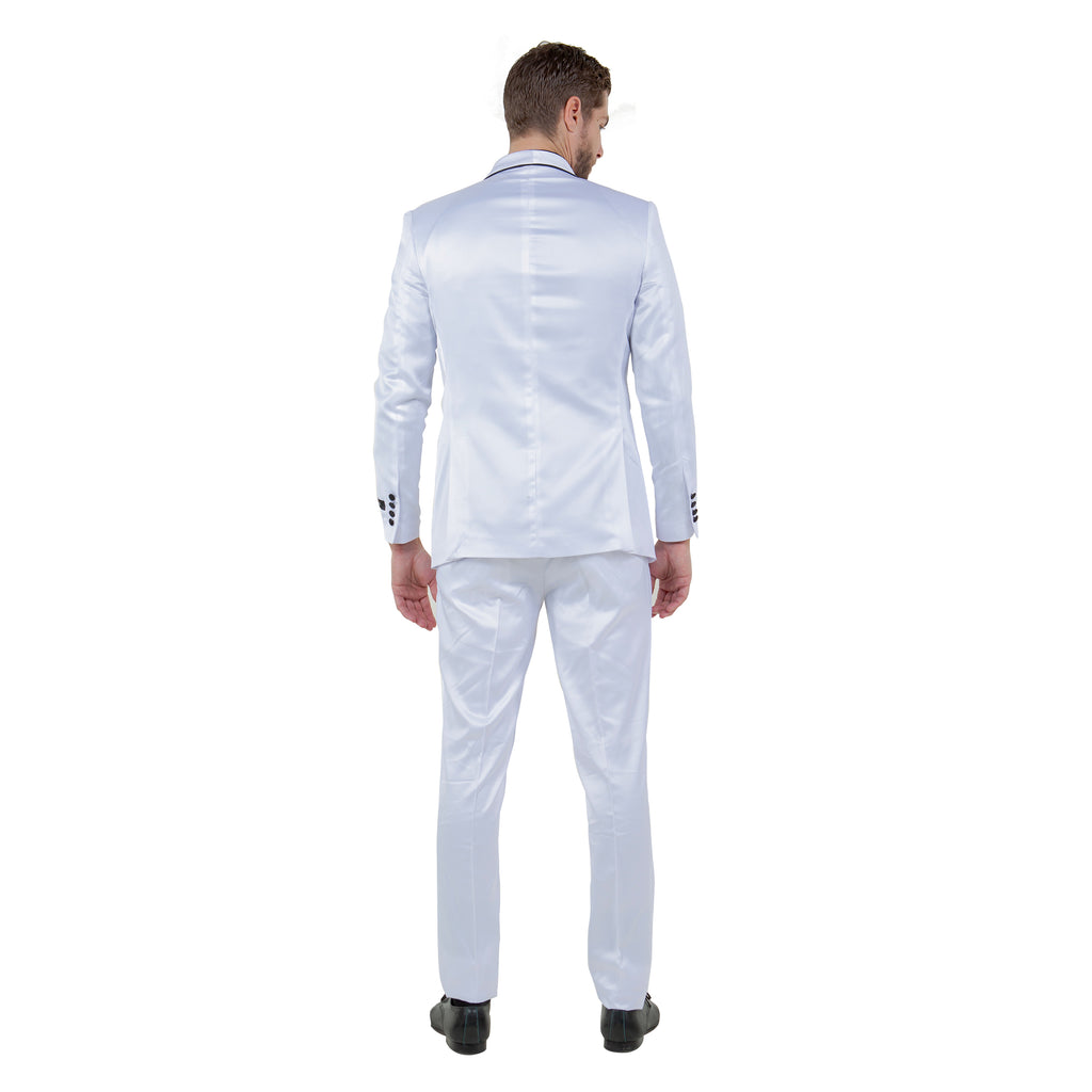 Mens 3pc Solid Satin Suit Set w/ Free Bowtie