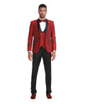 Men's Suit 3pc Paisley Satin Shawl Lapel With Matching Solid Satin Pants & Collared Double Breasted Vest For All Occasions