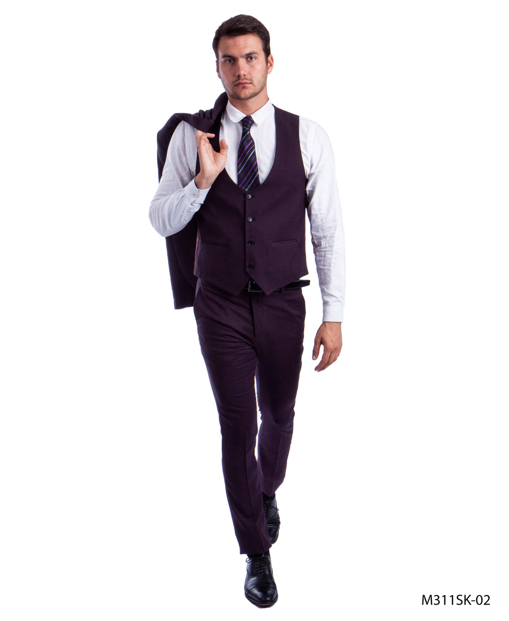 Burgundy 3 PC Birdseye Suit Skinny Fit Suits