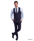 Blue/Brown 3 PC Plaid Suit Skinny Fit Suits