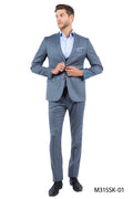 Gray 3 PC Plaid Double Breast Vest Suit Skinny Fit Suits