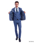 Med Blue 3 PC Plaid Double Breast Vest Suit Skinny Fit Suits