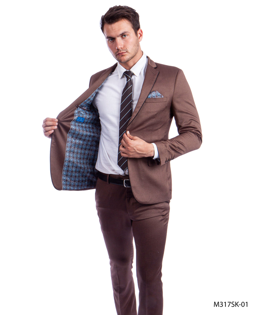 Brown 2 PC Birdseye Suit Skinny Fit Suits