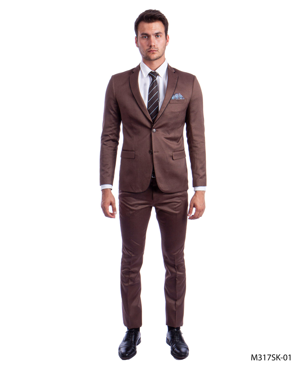 Brown 2 PC Birdseye Suit Skinny Fit Suits