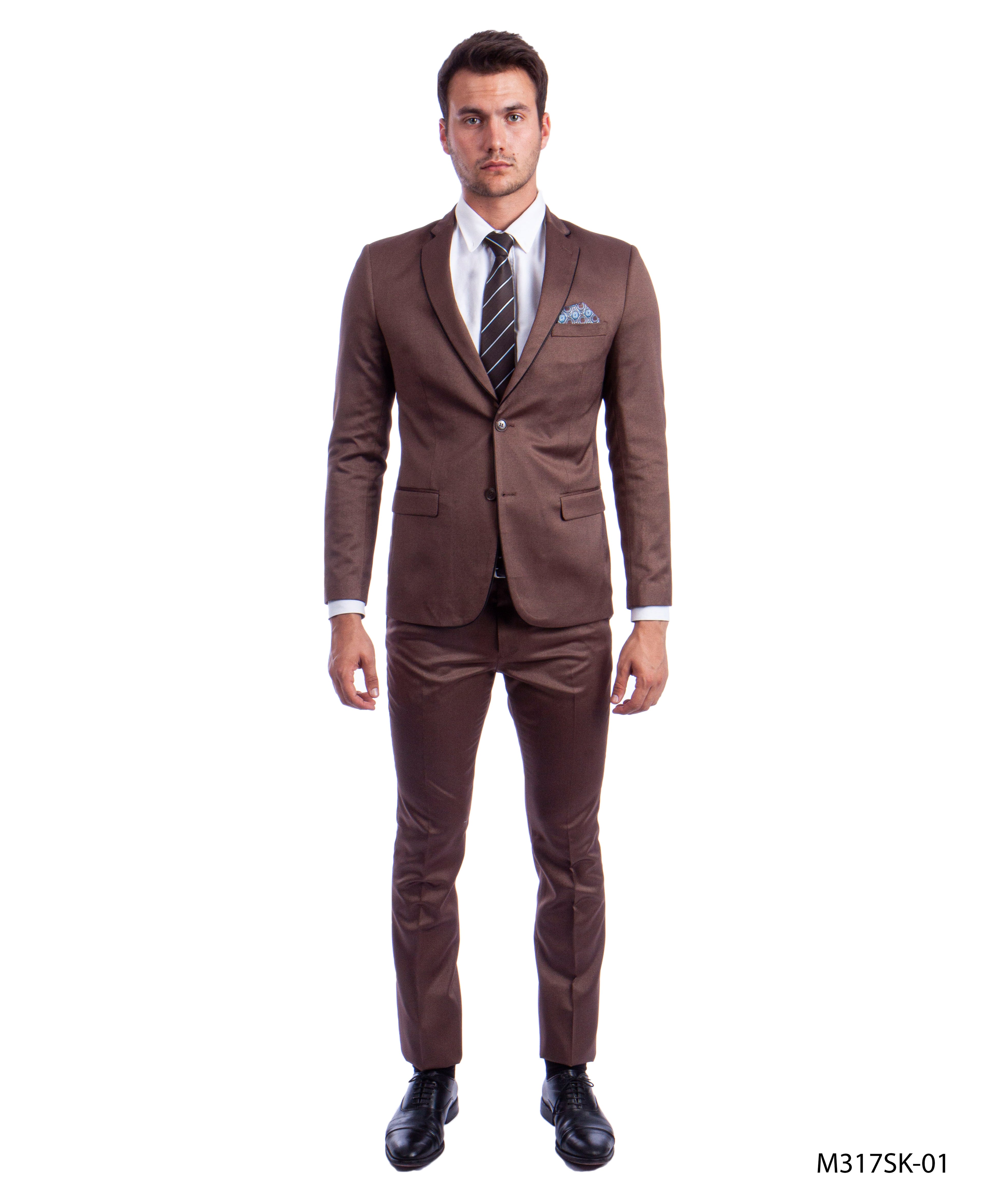 Brown 2 PC Birdseye Suit Skinny Fit Suits